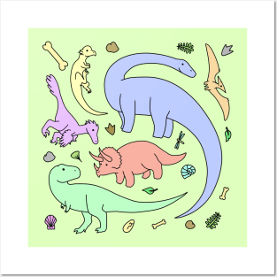 Pastel Colors Dinosaur Pattern Posters and Art